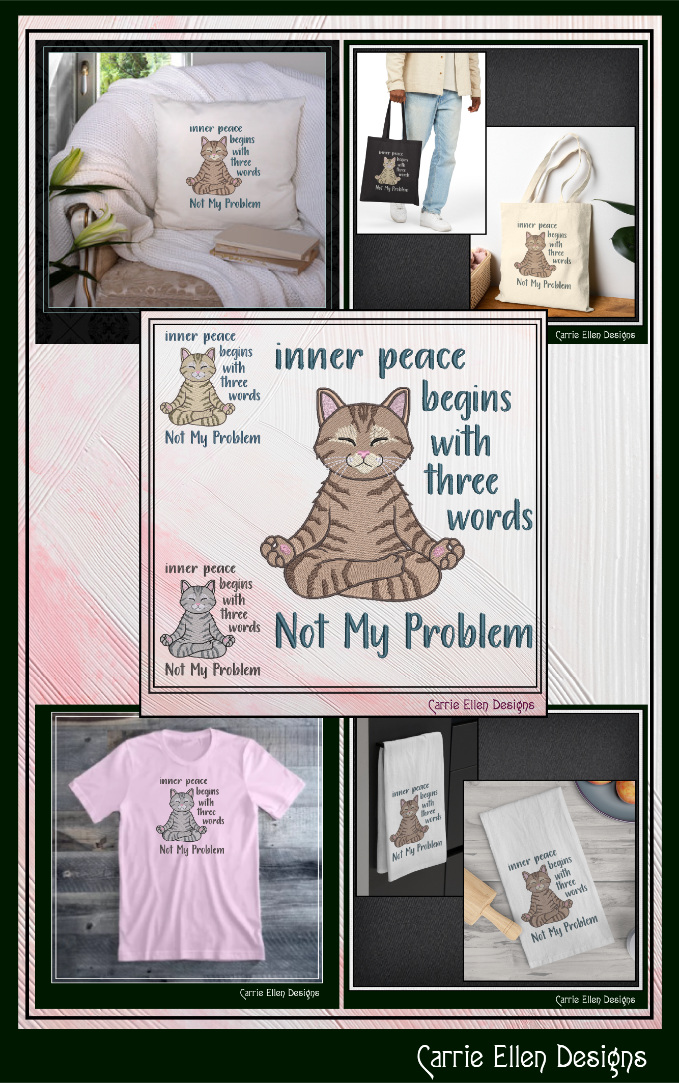 Zen Meditation Kitty Embroidery Design | Peaceful Yoga Cat Machine Stitch Pattern, 6 Sizes, 6 Sizes (3533)