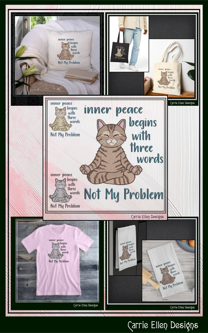 Zen Meditation Kitty Embroidery Design | Peaceful Yoga Cat Machine Stitch Pattern, 6 Sizes, 6 Sizes (3533)
