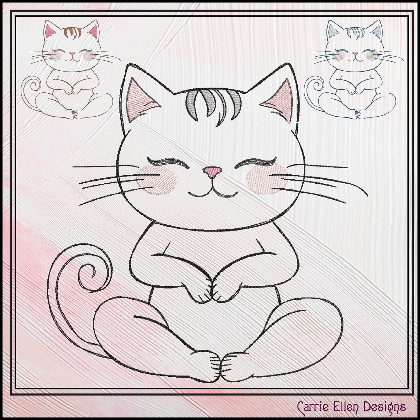 Meditating Smiling Kitty Embroidery Design | Zen Cat Machine Stitch Pattern, 6 Sizes,(3547)