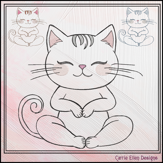 Meditating Smiling Kitty Embroidery Design | Zen Cat Machine Stitch Pattern, 6 Sizes,(3547)