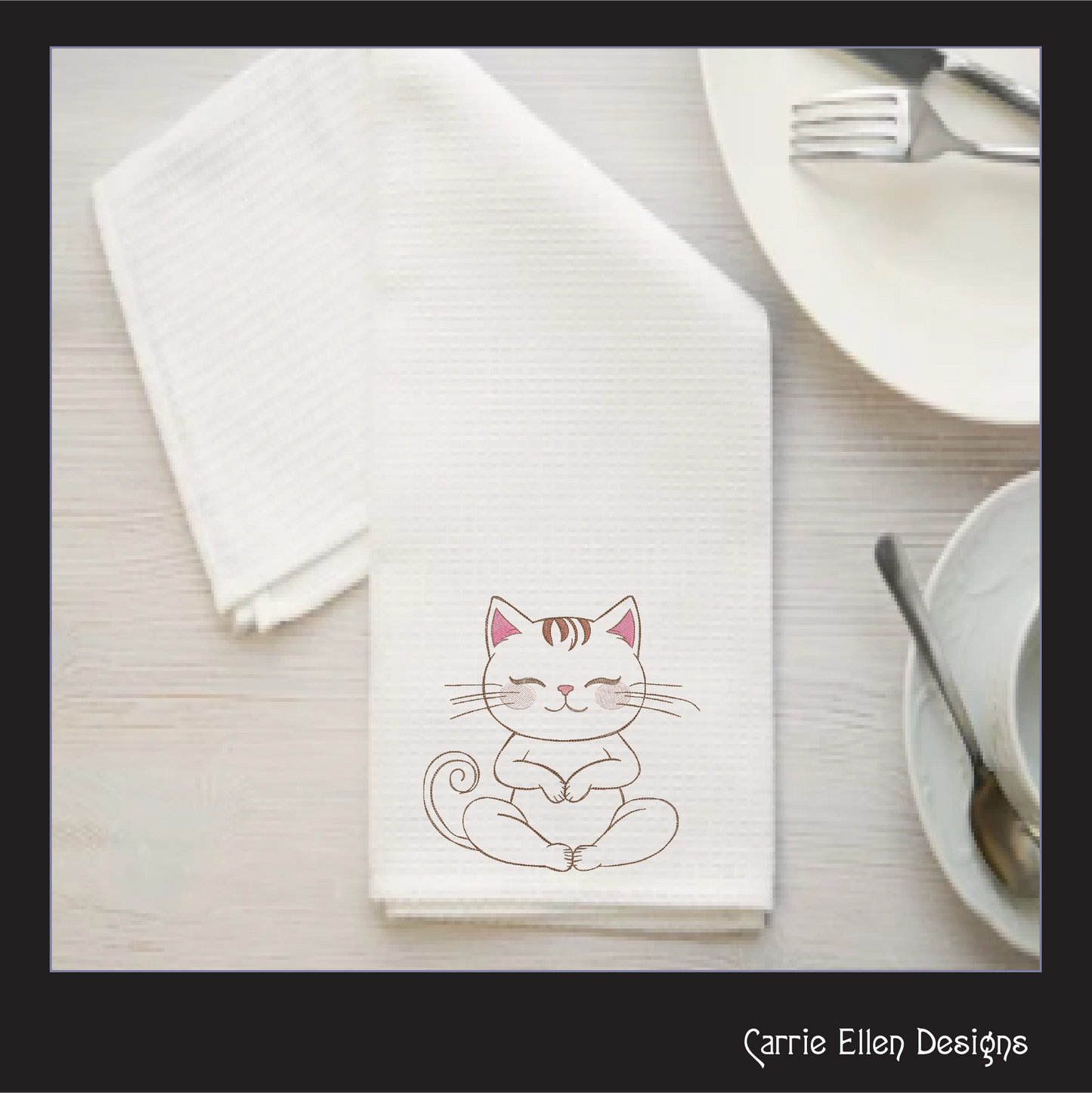Meditating Smiling Kitty Embroidery Design | Zen Cat Machine Stitch Pattern, 6 Sizes,(3547)