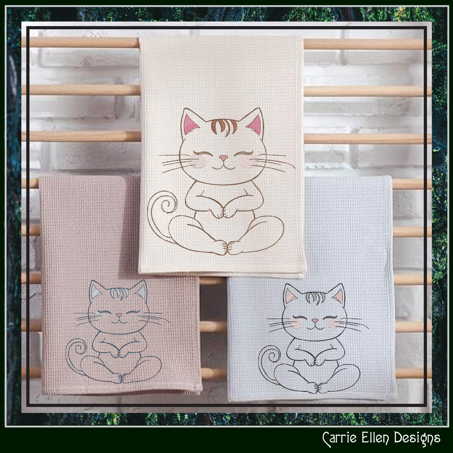 Meditating Smiling Kitty Embroidery Design | Zen Cat Machine Stitch Pattern, 6 Sizes,(3547)