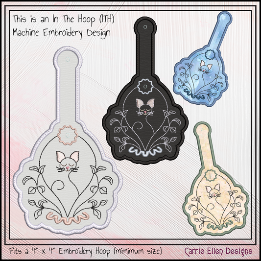 Floral Cat Artistic ITH Machine Embroidery Key Tag Design | In-The-Hoop Cat Lover Keychain Pattern (3549)