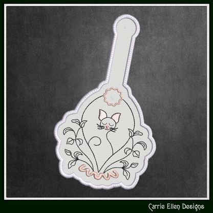 Floral Cat Artistic ITH Machine Embroidery Key Tag Design | In-The-Hoop Cat Lover Keychain Pattern (3549)