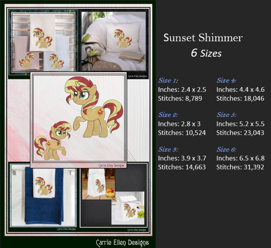MLP Sunset Shimmer Machine Embroidery Design | My Little Pony Inspired Character, 6 Sizes (3557)