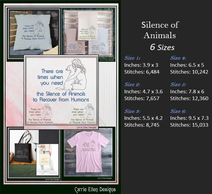 Sassy Inspirational Machine Embroidery Design – Silence of Animals to Recover From Humans Quote, Animal Lover Pattern, 6 Sizes (3560)