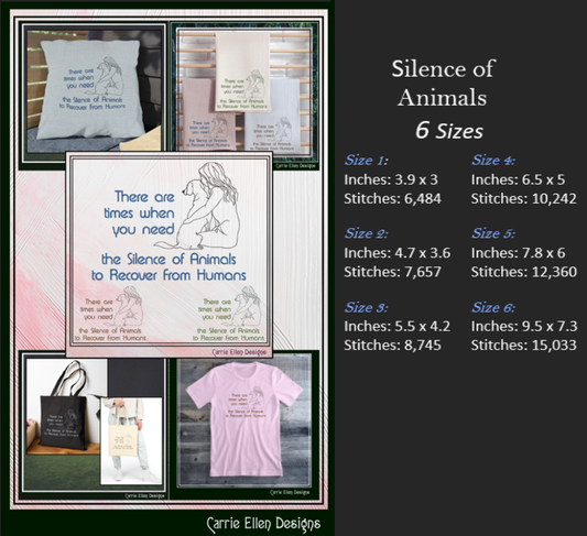 Sassy Inspirational Machine Embroidery Design – Silence of Animals to Recover From Humans Quote, Animal Lover Pattern, 6 Sizes (3560)