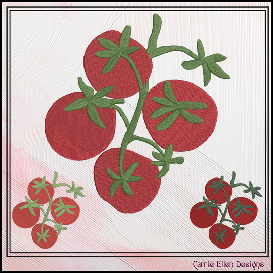 Vine Ripened Tomato Machine Embroidery Design – Fresh Garden Vegetable Pattern, 6 Sizes (3565)