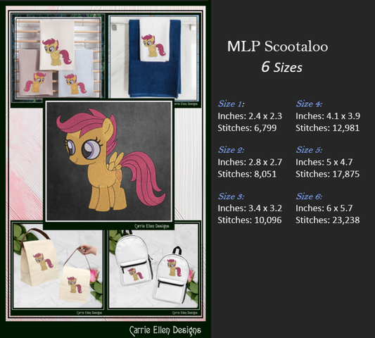 MLP Scootaloo Machine Embroidery Design | My Little Pony Inspired Classic Character, 6 Sizes (3568)