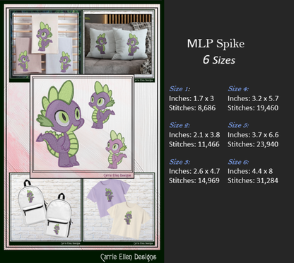 MLP Spike Machine Embroidery Design | My Little Pony Inspired Dragon Character, 6 Sizes (3572)