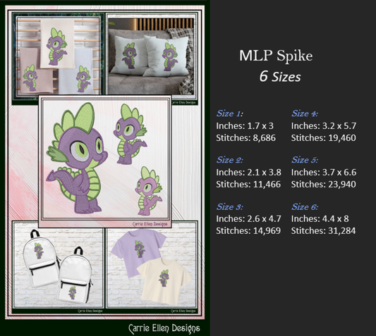 MLP Spike Machine Embroidery Design | My Little Pony Inspired Dragon Character, 6 Sizes (3572)