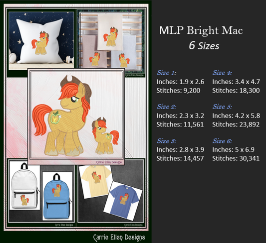 MLP Bright Mac Machine Embroidery Design | My Little Pony Inspired Classic Character, 6 Sizes (3576)