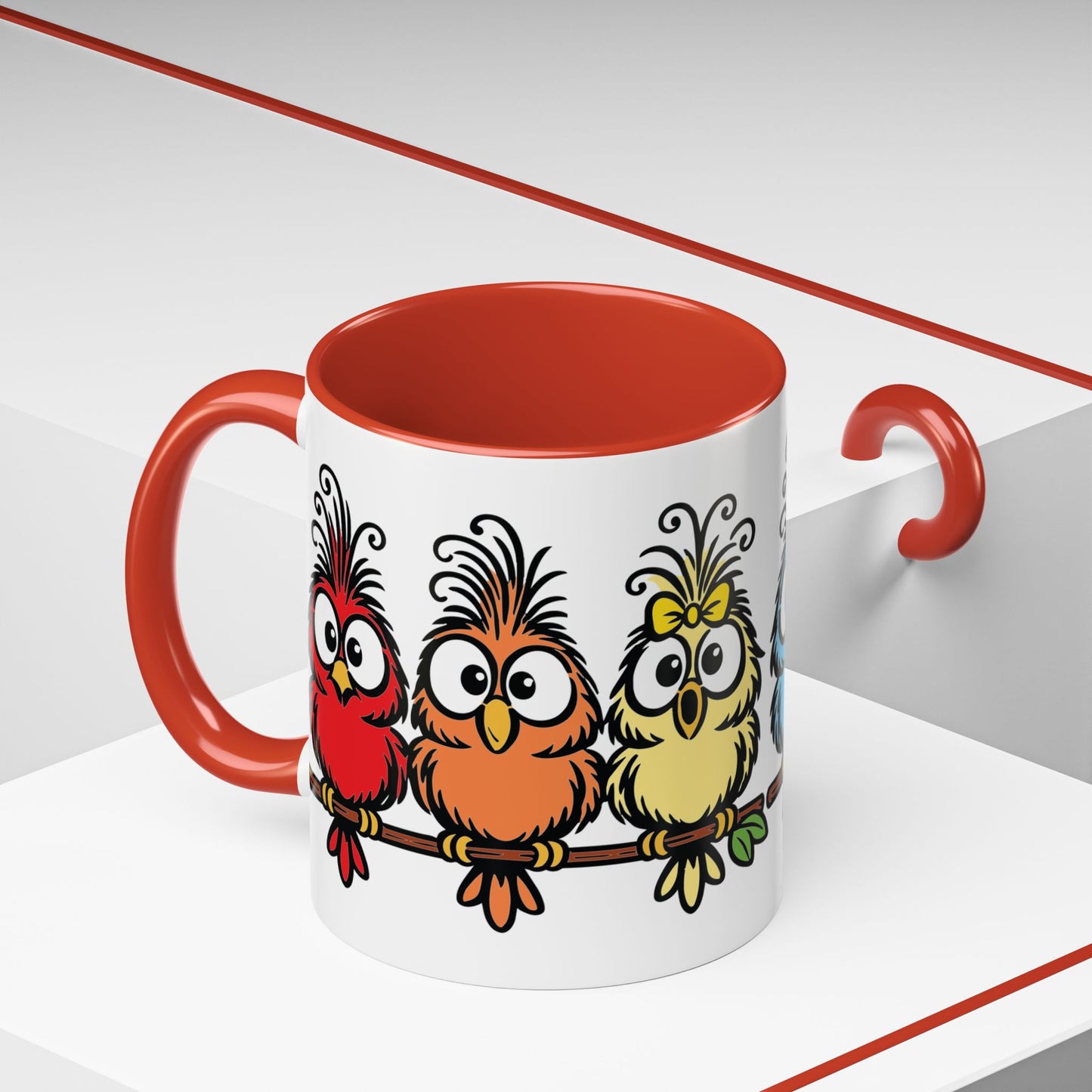 Colorful Cartoon Birds Coffee Mug — Chicks on a Stick 11/15oz Accent Mug (4278)