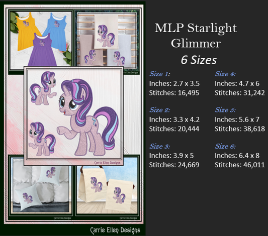 MLP Starlight Glimmer Machine Embroidery Design | My Little Pony Inspired Classic Character, 6 Sizes (3595)
