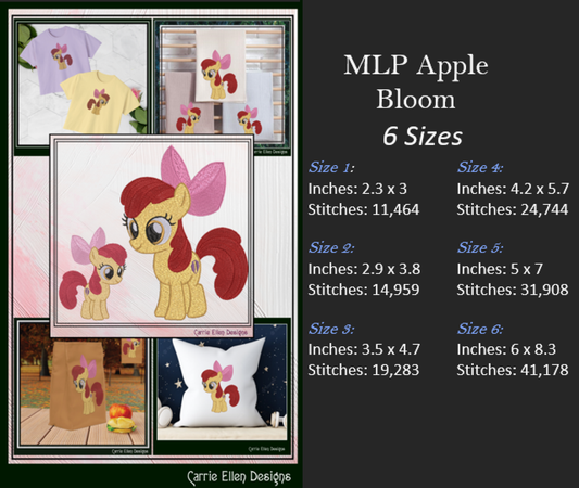 MLP Apple Bloom Machine Embroidery Design | My Little Pony Inspired Classic Character, 6 Sizes (3597)