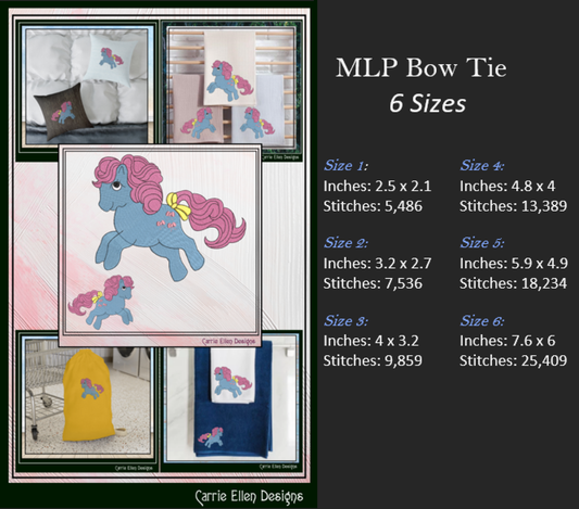 MLP Bow Tie Machine Embroidery Design | My Little Pony Inspired Classic Character, 6 Sizes (3602)