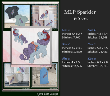 MLP Sparkler Machine Embroidery Design | My Little Pony Inspired Classic Character, 6 Sizes (3604)