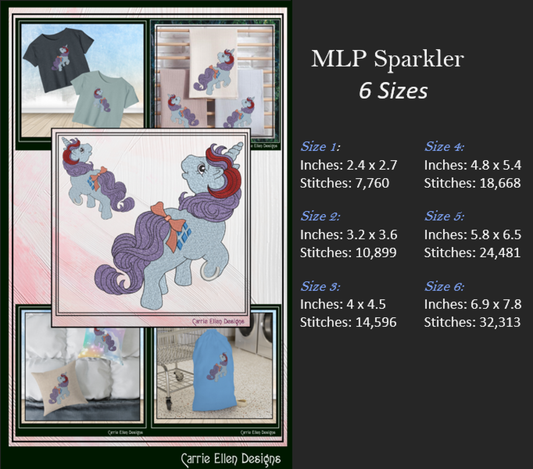 MLP Sparkler Machine Embroidery Design | My Little Pony Inspired Classic Character, 6 Sizes (3604)