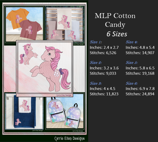 MLP Cotton Candy Machine Embroidery Design | My Little Pony Inspired Classic Character, 6 Sizes (3606)