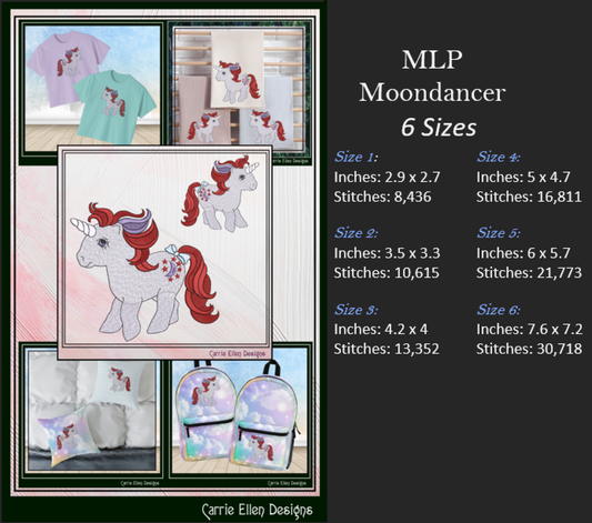 MLP Moon Dancer Machine Embroidery Design | My Little Pony Inspired Classic Character, 6 Sizes (3608)
