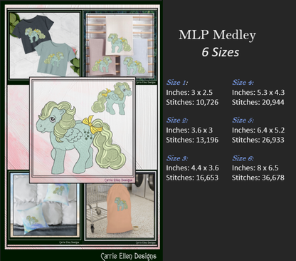 MLP Medley Machine Embroidery Design | My Little Pony Inspired Classic Character, 6 Sizes (3612)