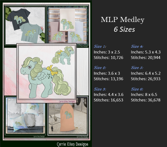 MLP Medley Machine Embroidery Design | My Little Pony Inspired Classic Character, 6 Sizes (3612)