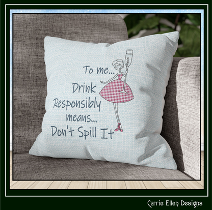 Drink Responsibly Don’t Spill It Machine Embroidery Design – Funny Alcohol Quote Pattern, Champagne Glass, 6 Sizes (3617)