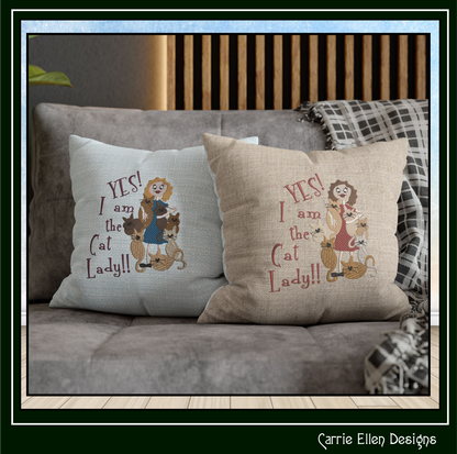 Yes, I Am The Cat Lady Machine Embroidery Design – Funny Cat Lover Quote Pattern, 6 Sizes (3629)