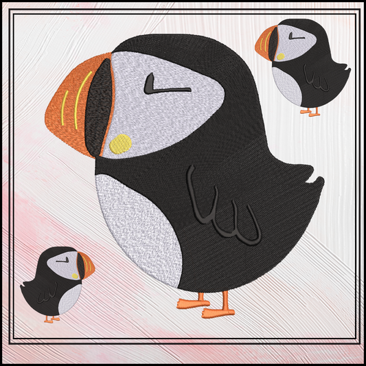 Puffin Bird Standing Machine Embroidery Design – Seabird Wildlife Pattern, 6 Sizes (3632)