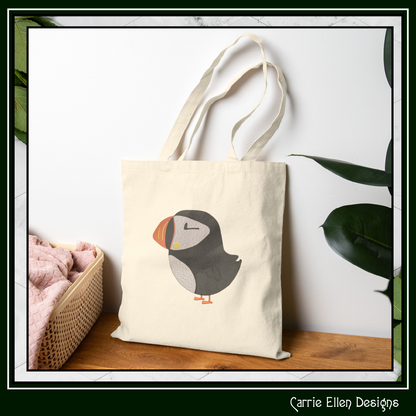 Puffin Bird Standing Machine Embroidery Design – Seabird Wildlife Pattern, 6 Sizes (3632)