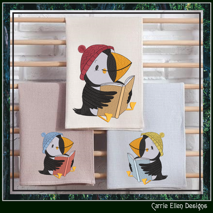 Puffin Bird Reading Machine Embroidery Design – Cute Book Lover Seabird Pattern, 6 Sizes (3633)