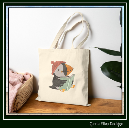 Puffin Bird Reading Machine Embroidery Design – Cute Book Lover Seabird Pattern, 6 Sizes (3633)