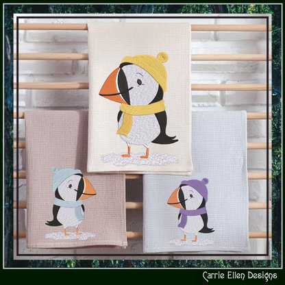 Puffin Bird Dresses for Winter Machine Embroidery Design – Cute Seabird in Winter Clothes, 6 Sizes (3634)