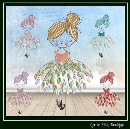 Dancing Ballerina with Dress of Leaves Machine Embroidery Design – Elegant Ballet Silhouette Pattern, 6 Sizes (3636)