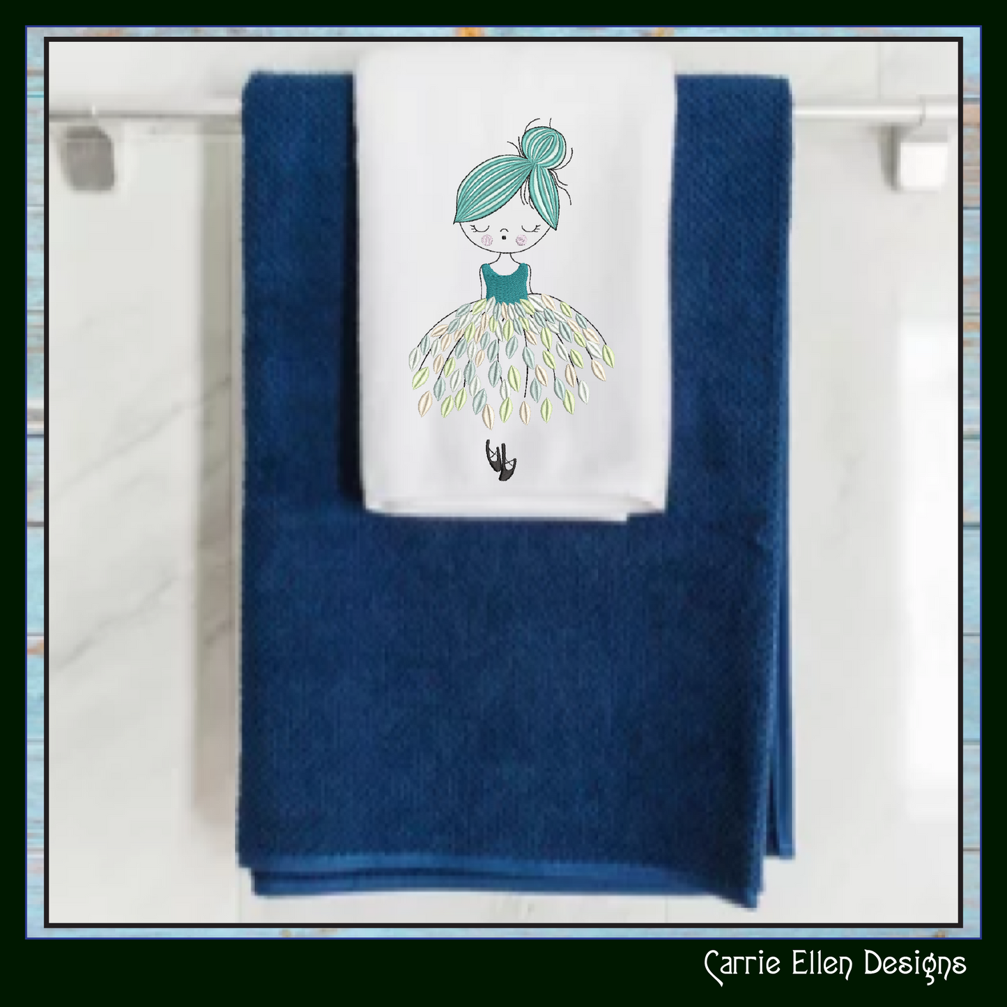 Dancing Ballerina with Dress of Leaves Machine Embroidery Design – Elegant Ballet Silhouette Pattern, 6 Sizes (3636)