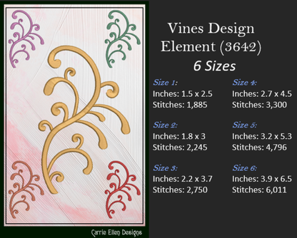 Vine Design Elements Machine Embroidery Design Bundle – 9 Individual Patterns, 6 Sizes Each (3646)