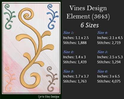Vine Design Elements Machine Embroidery Design Bundle – 9 Individual Patterns, 6 Sizes Each (3646)