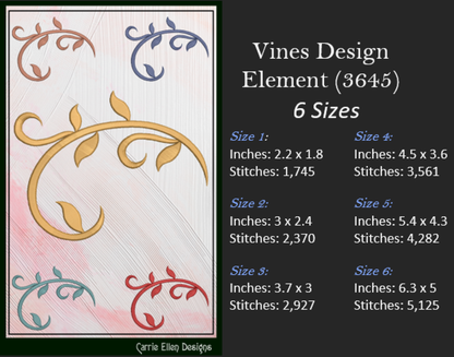 Vine Design Elements Machine Embroidery Design Bundle – 9 Individual Patterns, 6 Sizes Each (3646)