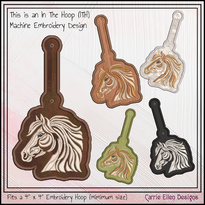 Artistic Horse Head In The Hoop Key Fob Machine Embroidery Design | Equestrian ITH Keychain | Horse Lover Gift (3647)