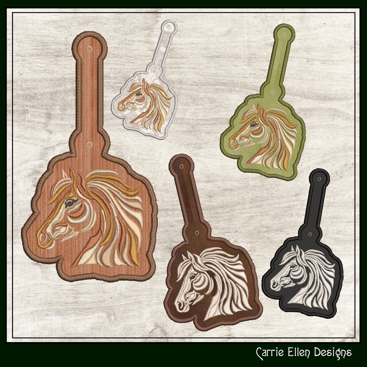Artistic Horse Head In The Hoop Key Fob Machine Embroidery Design | Equestrian ITH Keychain | Horse Lover Gift (3647)