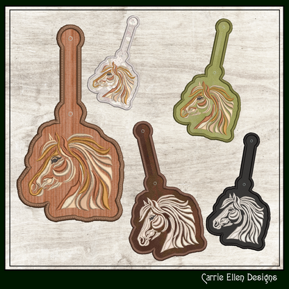 Artistic Horse Head In The Hoop Key Fob Machine Embroidery Design | Equestrian ITH Keychain | Horse Lover Gift (3647)