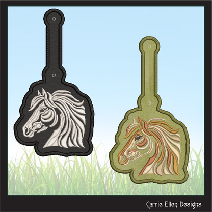 Artistic Horse Head In The Hoop Key Fob Machine Embroidery Design | Equestrian ITH Keychain | Horse Lover Gift (3647)