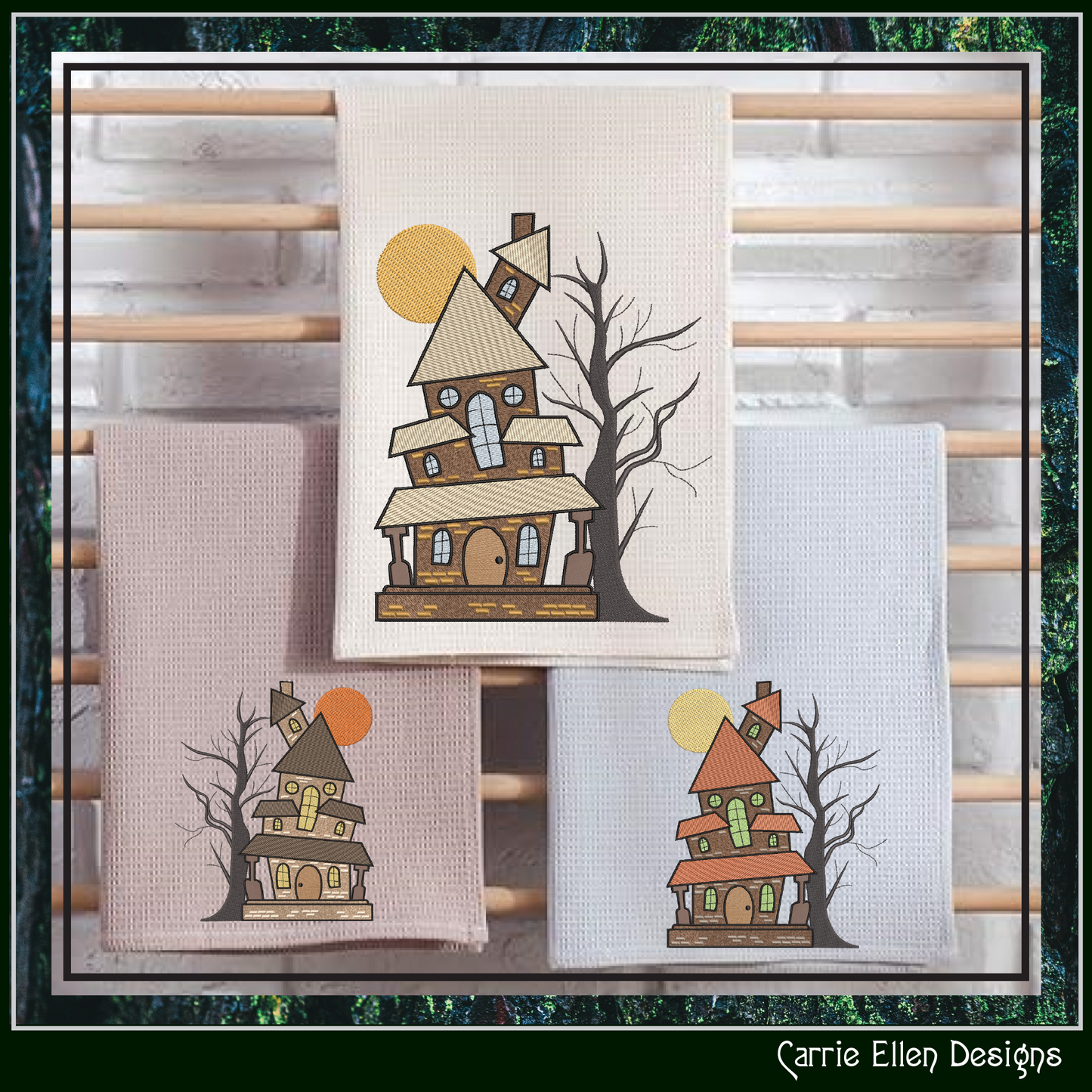 Crooked Haunted House Machine Embroidery Design – Spooky Halloween Pattern, 6 Sizes (3648)
