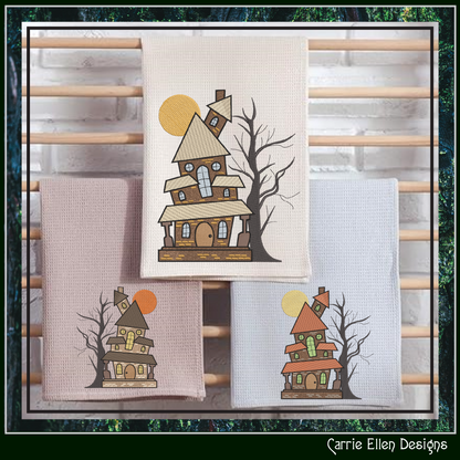 Crooked Haunted House Machine Embroidery Design – Spooky Halloween Pattern, 6 Sizes (3648)