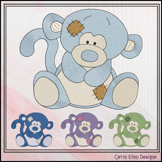 Blue Nose Monkey Embroidery Design | Cute Plush Monkey Machine Embroidery Pattern | 6 Sizes (3649)