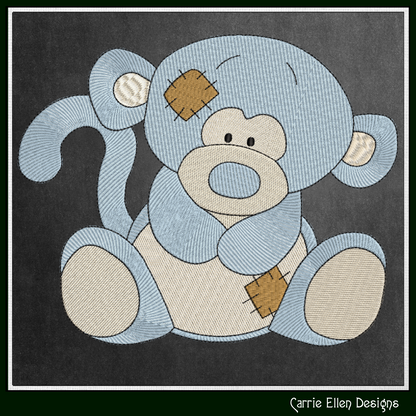 Blue Nose Monkey Embroidery Design | Cute Plush Monkey Machine Embroidery Pattern | 6 Sizes (3649)