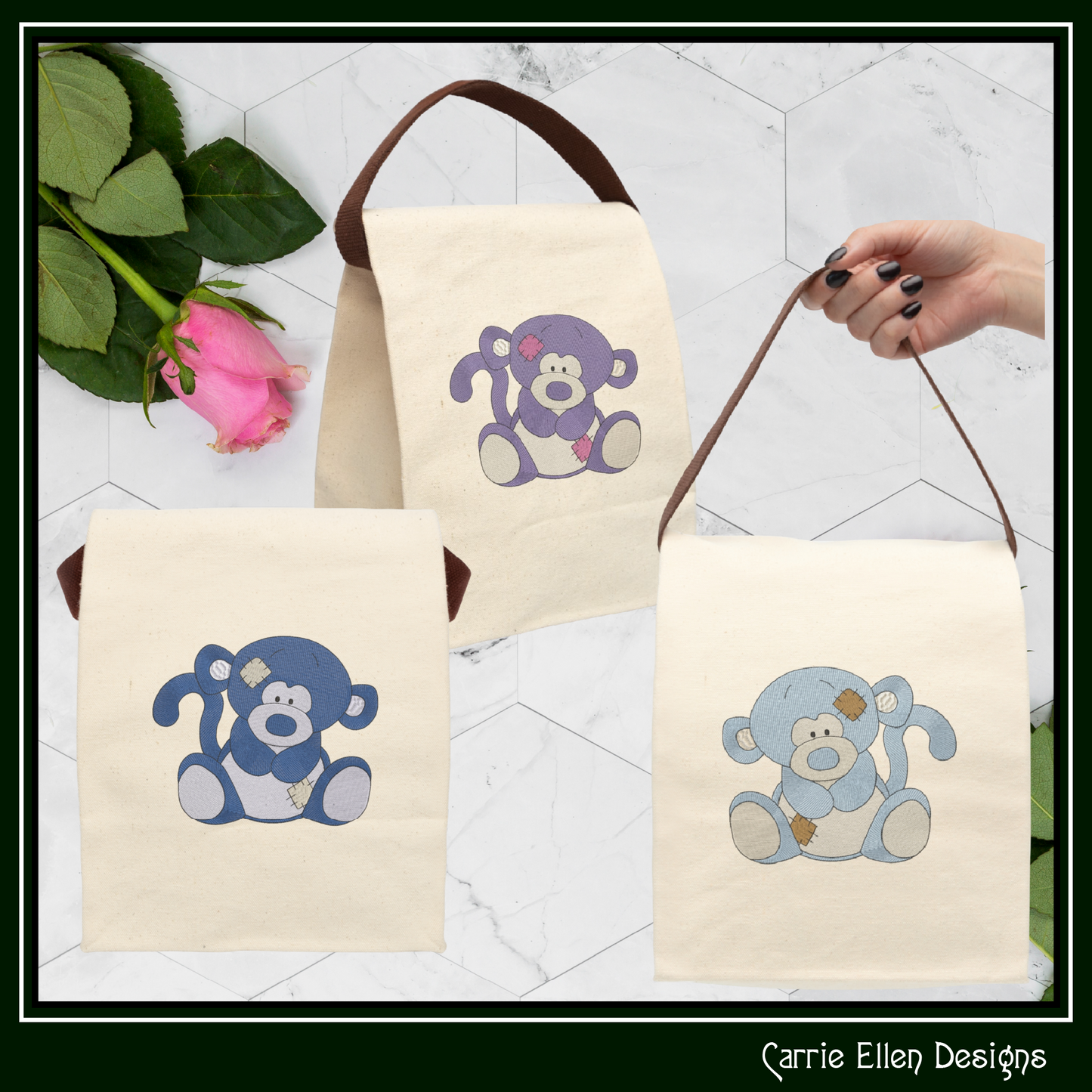 Blue Nose Monkey Embroidery Design | Cute Plush Monkey Machine Embroidery Pattern | 6 Sizes (3649)