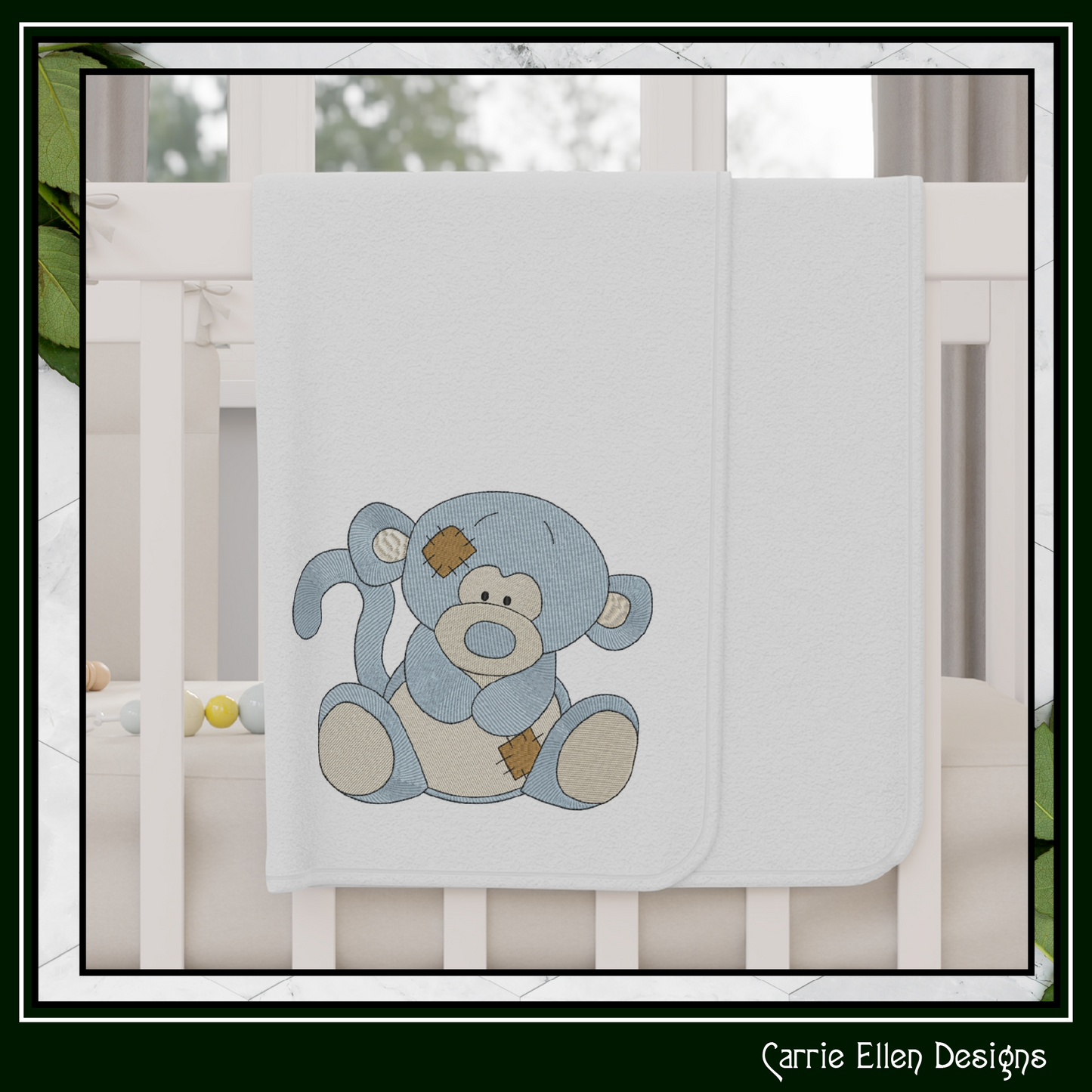Blue Nose Monkey Embroidery Design | Cute Plush Monkey Machine Embroidery Pattern | 6 Sizes (3649)