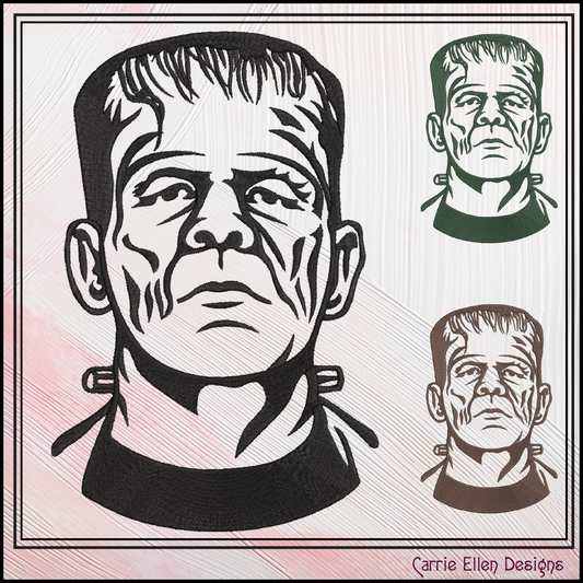 Frankenstein’s Monster Machine Embroidery Profile Design | Classic Horror Halloween Pattern, 6 Sizes (3655)