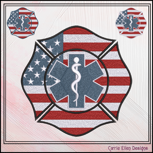 EMS Firefighter Emblem Machine Embroidery Design | Emergency Medical Services Maltese Cross Pattern, 6 Sizes (3658)